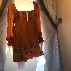Burnt gold free people embroidered dress